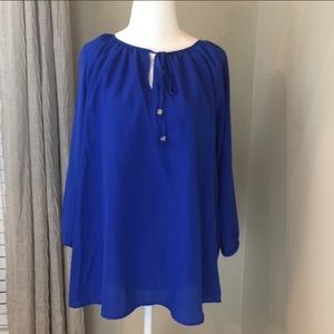Michael Kors Blue Polyester Loose Tie Neck Blouse